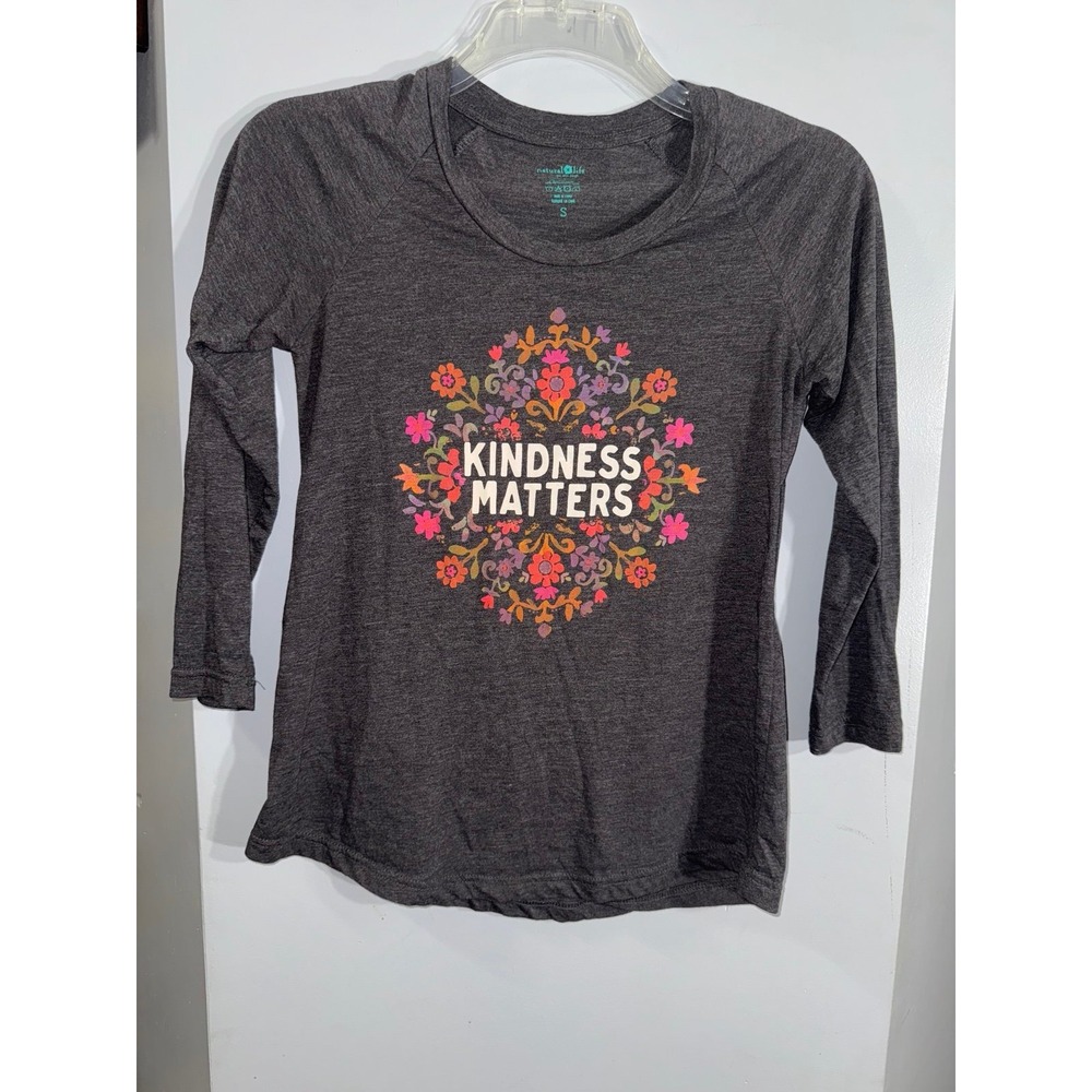Natural Life Kindness Matters floral front gray‎ 3/4 sleeve size small women's